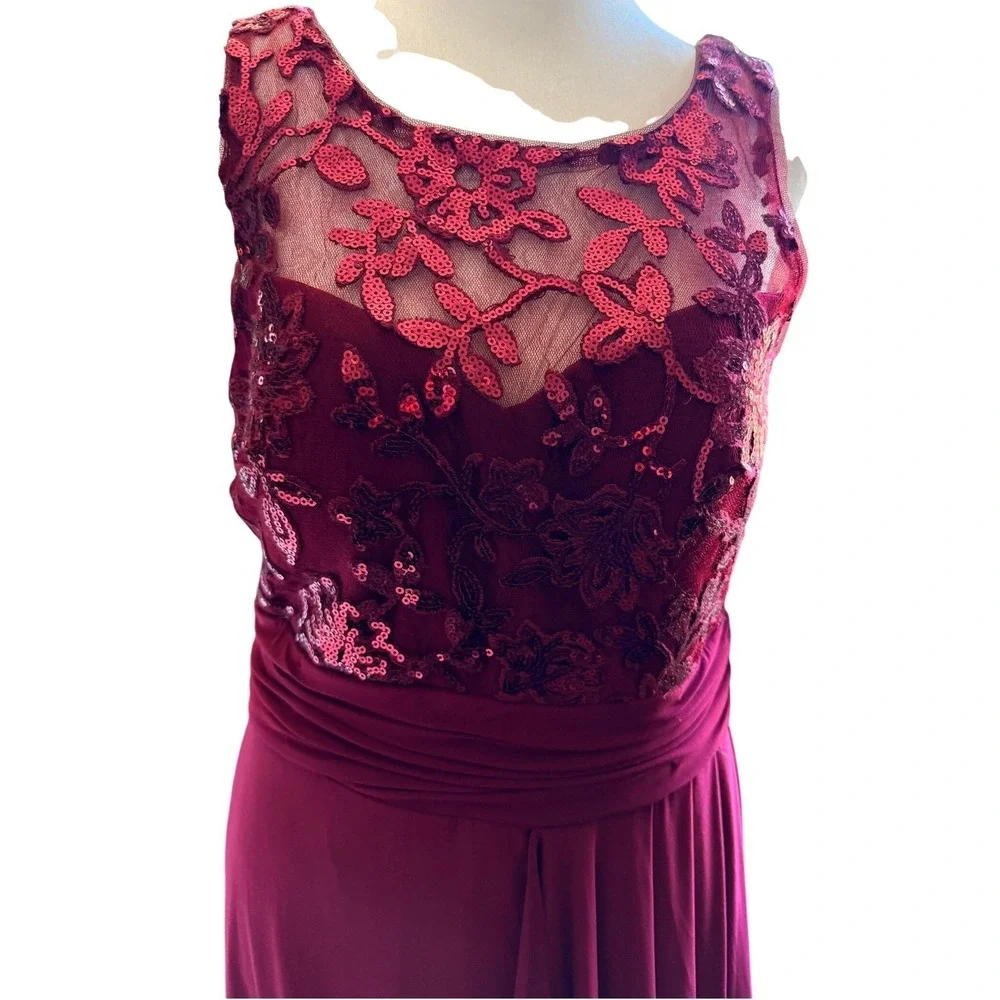 Nightway Womens Sequin Lace Bodice Gown‎ Dress Size 10 Wine Red Formal Event NEW